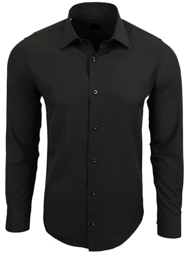 Subliminal Mode Chemise Homme Manches Longues | Coupe Classique | Confortable et Facile à Entretenir | Idéale pour Le Bureau et Sorties Décontractées | Noir Uni XXL 444-5