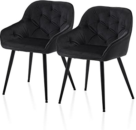 TUKAILAI Esszimmerstühle 2er Set aus Samt, Küchenstuhl Polsterstuhl Wohnzimmerstuhl mit Armlehne Rückenlehne Gepolstert Metallbeinen,Sessel Freizeitstuhl für Küche Wohnzimmer Lounge, Schwarz