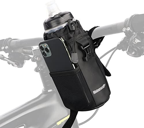 Rhinowalk Bike Handlebar Water Bottle Holder Bag Bicycle Front Insulated Stem Bag Drink Cup Holder (with Phone Pocket&Shoulder Strap)