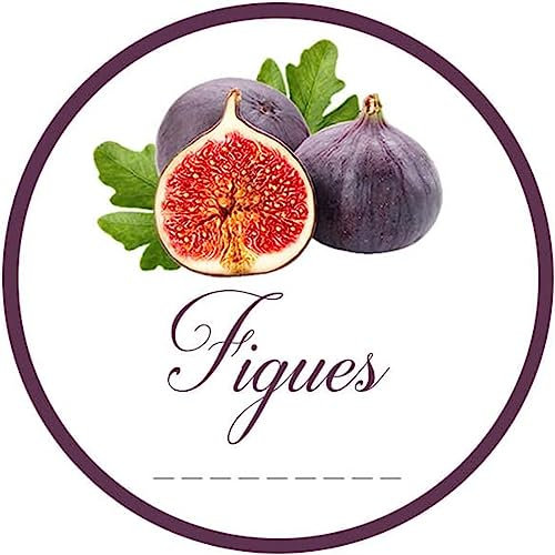 30x Figues - Lot d'étiquettes autocollantes rondes pour la cuisine, diamètre 50mm, faciles à décoller, idéales pour l'étiquetage de vos pots de confitures et bocaux fait maison - Mon Bio Jardin
