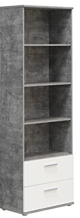 expendio Regal Lunas 3 Betonoptik lichtgrau/weiß 61x188x35 cm Bücherregal Standregal Jugendzimmer Wohnzimmer Arbeitszimmer