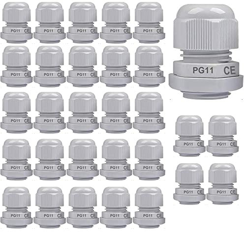Gebildet 30Pcs Cable Gland, PG11 Plastic IP68 Waterproof Adjustable 5.0-10mm Cable Gland Joint with Gaskets, M18*1.5 Wire Connector, Wire Protector (White)