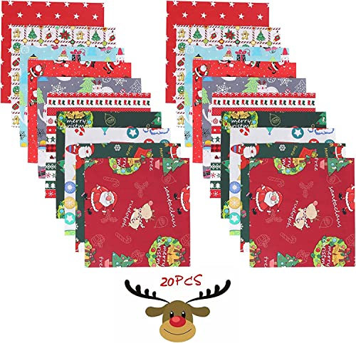 FINDIR 20pcs Baumwollstoff Weihnachten Meterware Patchworkstoffe Baumwolle Paket 25x25cm Stoffe zum Nähen Stoff Meterware Weihnachten für Weihnachtsdekoration Quilten DIY Basteln Handwerken