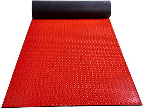 Gummi-Bodenbelag – wasserfest, kann Platten-Texturmuster schneiden, rutschfeste Gummi-Bodenschutzmatte for Badezimmer, Büros, strapazierfähige Garagen, Balkone, 0,3 cm dick (Color : Red, Size : 5x1.