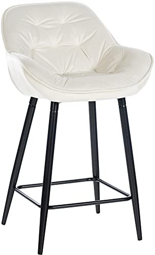 CLP Barhocker Gibson I Gepolsterter Tresenstuhl Mit Fußstütze, Farbe:Creme, Material:Samt