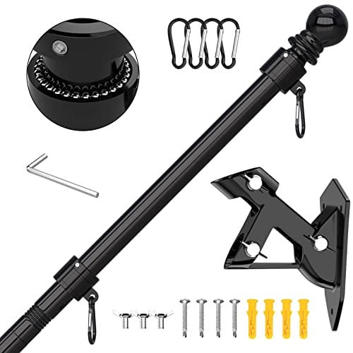 Flag Pole - Tangle Free Flagpole with Upgraded Bracket, 5 FT Stainless Steel Flag Poles for Outside House, Residential or Commerical - Flag Pole Kit for Flag (Without Flag, Black)