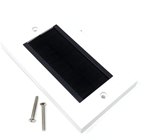 White Brush Plate Faceplate Wall Mounted Installation Tidy Cable Pass Through Insert for Wires and Cable Access (Double 86 x 146mm, White Black)