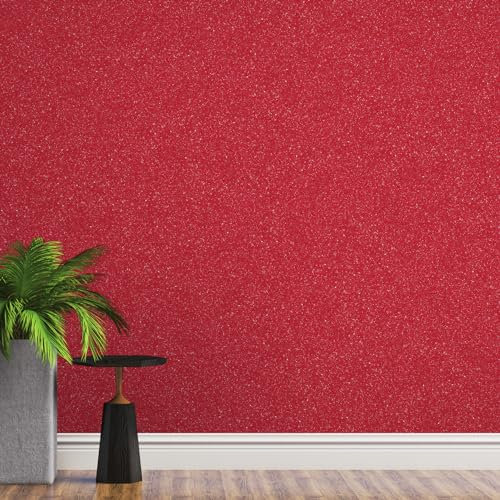 Belka B20 Glänzende Rote Tapete - Reine Baumwolle & mineralischer Glimmerstein - Selbstklebend - Wärme- & Schalldämmend - Modern & Stilvoll, DIY Öko & Natürlich | ca. 3 qm (m²)