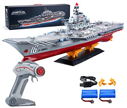 2023 27 Inch Remote Control Navy Amphibious Assault Battleship 2.4Ghz RC Military Battle Ship Marine Warship 1/438 Model Boat with 2 Rechargeable Giant Ship Display Ornaments Toy (68*19*18cm)