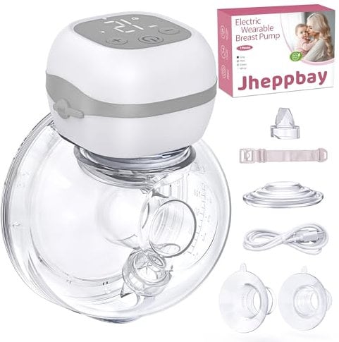 Electric Breast Pumps, Jheppbay 12 Levels & 3 Modes Wearable Breast Pump Hands Free BPA Free with LCD Display, Painless Low Noise Portable Wireless Breast Pump with 21mm/24mm Flanges