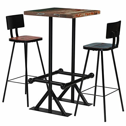 Camerina Bar-Set Stehtisch Outdoor Bartisch-Set Bar MöBel Bar Outdoor Theke Garten Theke Bar 3-TLG. Altholz Massiv Mehrfarbig