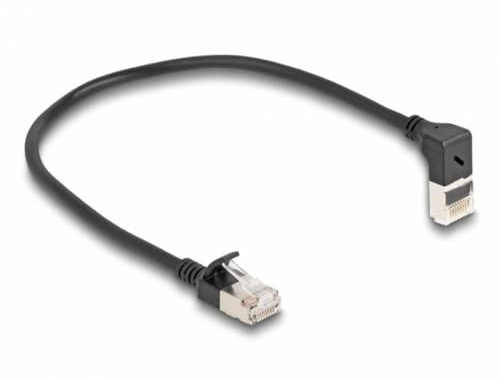 DeLOCK 80285 - RJ45 Netzwerkkabel Cat. 6A S/FTP Slim 90° Oben gewinkelt/gerade 0,25 m schwarz