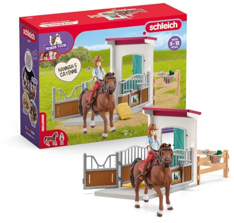 schleich Horse Club | Pferdebox mit Hannah & Cayenne 42710 | Set inkl. Stall, bewegliche Mädchenfigur, Pferd, Zaun & Zubehör | Geschenk für Kinder ab 5 Jahren | 25 Teile | exklusiv bei Amazon