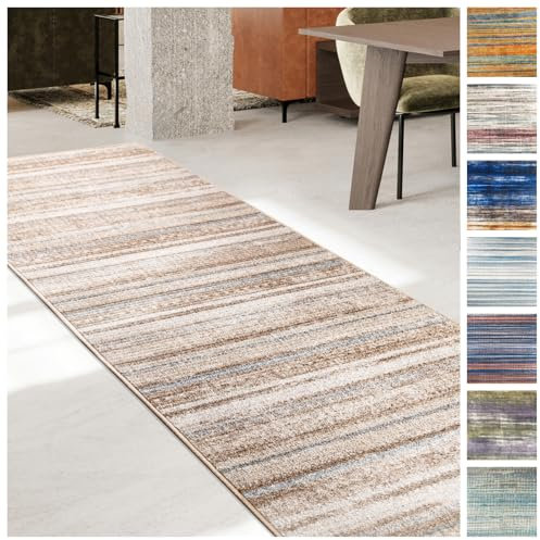 KARAT Teppich Läufer für Küche, Flur & Wohnraum Küchenläufer - Rutschfester Moderner Flurteppich für Wohnzimmer & Schlafzimmer Meterware nach Maß, Beige, 80 x 200 cm (Amalfi)