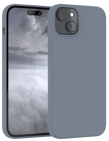 EAZY CASE Premium Silikon Handyhülle kompatibel mit iPhone 15 Plus Slimcover mit Kameraschutz und Innenfutter, Silikonhülle, Schutzhülle, Bumper, Handy Case, Hülle, Softcase, Stahl Blau