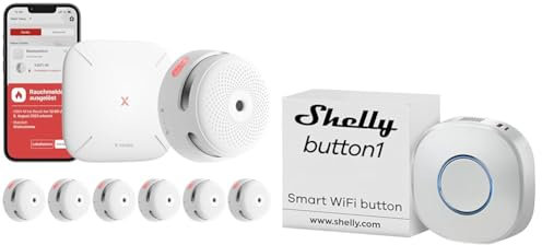 X-Sense XS01-M ProConnected Rauchmelder mit SBS50 Basisstation & Shelly Button1 | WiFi weiß Smart Button | Hausautomation | iOS Android App | LED-Anzeige | Fernsteuerung und Aktivierung