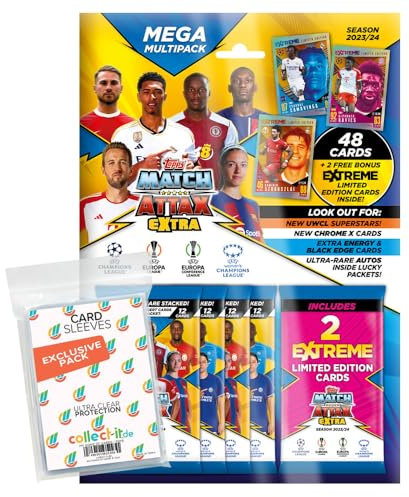 Bundle mit Match Attax Champions League 2023/24 EXTRA - Trading Cards - 1 Multipack + Exklusive Collect-it Hüllen