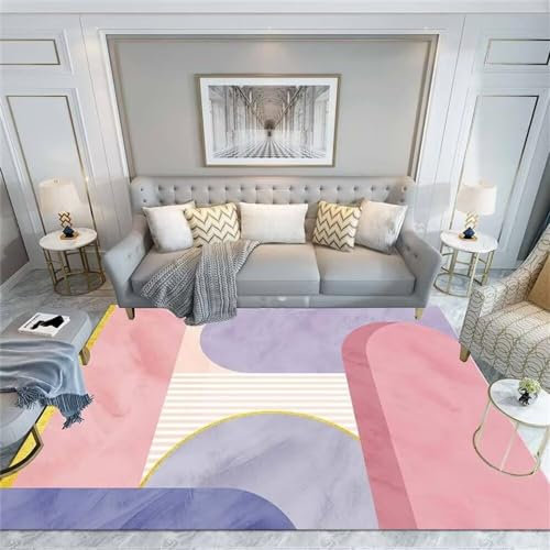 Tapis Salon Unicolore Tapis De Damier 200X260Cm Tapis Bureau XXL Rose Tapis Lavable en Machine, Violet, pour Chambre De Fille, Salon, Cheveux Courts, Design Minimaliste Moderne
