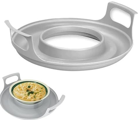 Microondas enfría platos y organizador de derrames con asas, soportes para cuencos aptos para microondas, utensilios de cocina para microondas, plato redondo con asas, bandeja de transporte para