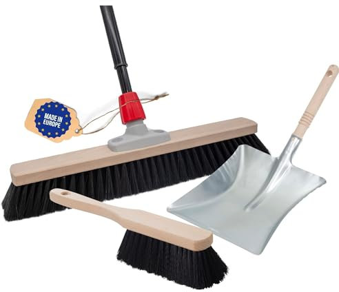 Novaliv Escoba grande de 60 cm con mango telescópico, cerdas sintéticas, incluye recogedor galvanizado compuesto de recogedor y cepillo de mano, escoba fina, escoba de taller, escoba de salón, escoba