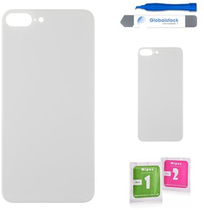 Globalstock Vitre arrière de Cache Batterie Remplacement - Coque Cache Batterie Compatible pour iphone Noir/Blanc/Or/Bleu/Rouge + adhésif et Kit Outils (Blanc, 8 Plus)