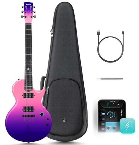 Enya Chitarra Elettrica Nova Go Sonic Smart Guitarra Elettrica in Fibra di Carbonio con Altoparlante Wireless da 10 W, Cavo di Ricarica, Chiave di Regolazione e Custodia Protettiva, Cosmic Purple