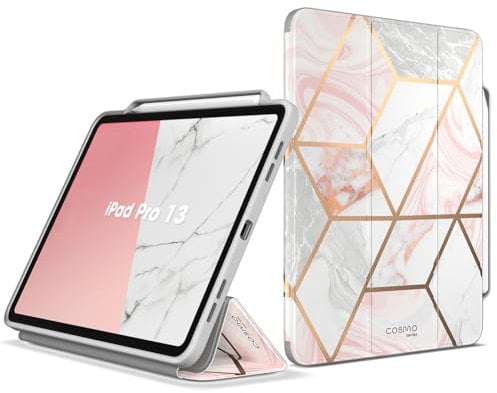 i-Blason Coque pour iPad Pro 13 Pouces 2024 avec Porte-Stylet [Veille/Réveil Auto] Protection Fine avec Support Smart Cover à Trois Volets pour iPad Pro 13 M4, Convient pour Apple Pencil, Rose