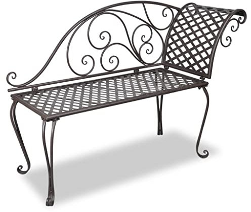 Makastle Gartenbank Recamiere mit Metallrahmen, Garten Chaiselongue Sonnenliege Sitzbank Parkbank Balkonbank Gartenmöbel, 128 cm Stahl Antik Braun