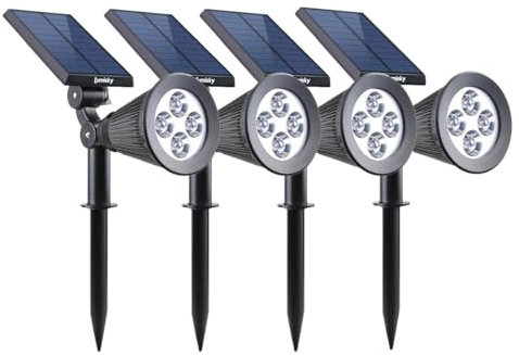 Lumisky Lot de 4 spots solaires projecteurs 2en1 à piquer ou à fixer éclairage puissant dimmable LED blanc SPIKY H42cm