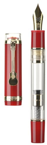 Jinhao 1935 Tiandao Series Fountain Pen, Size 8 Medium Nib Palace Red & Transparent Acrylic with Guitar Clip and Large Capacity Converter