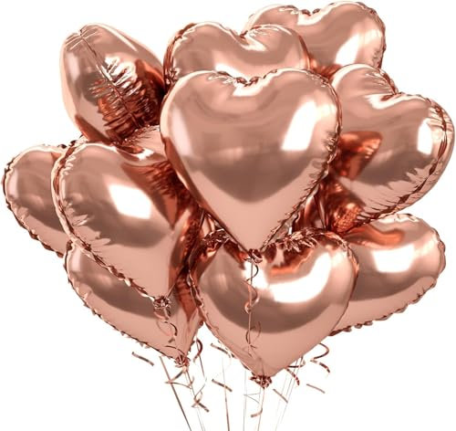 18 Zoll Herzluftballons Roségold, 10 Stück Rosegold Herzluftballons Hochzeit, Roségold Luftballon Liebes Herz Folienballons Helium für Geburtstag Babypartys Verlobung Valentinstag Party Dekoration