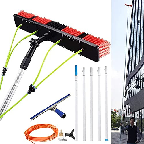 5m-12m Window Cleaning Pole Outdoor Water Fed Telescopic 2 in 1 Brush Squeegee Attachment Professional Extendable Cleaner Conservatory Roof Gutters(50cm Brush 9m pole)