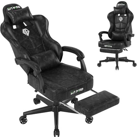 Sedie Gaming, Poltrona Altezza Regolabile con poggiatesta, Sedia da Ufficio Ergonomica, e supporto lombare sedia grande in PC, girevole a 360 gradi Sedia da gioco in pelle PU, Nero