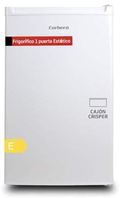 Corberó - Frigorífico 1 Puerta | CF1PH854W | 102L | Congelador 14L | Luz Interior | Crisper y Estantes de Cristal | Descongelación Manual | 40dB | Blanco/Inox