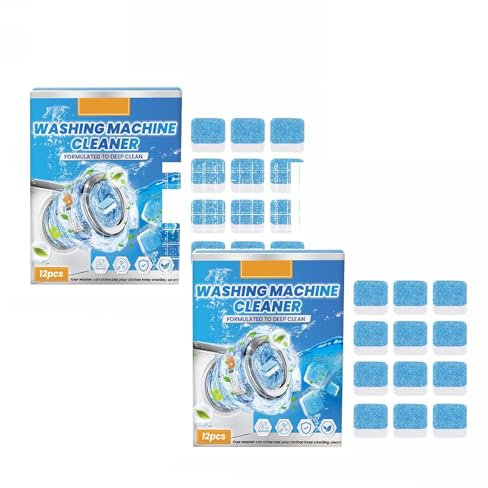 Waschmaschinen Reinigungstabs 12 Stücke Waschmaschinenreiniger Tabs extra stark gegen Geruch & Kalk, Waschmaschinen Reiniger mit Formel für Tiefenreinigung, Maschinen Reinigungstabletten (2PC)