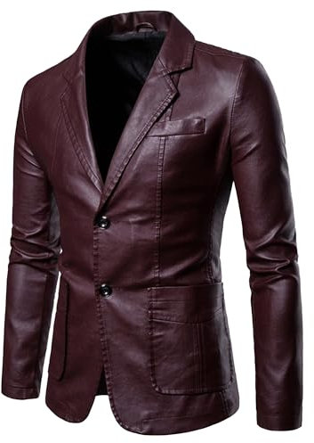 OULIWANGLUO Ledermantel Herren Leder Trenchcoat Slim Fit Revers Anzug Lederjacke Einfarbig Leather Jacket Windbreaker (Fuchsia,3XL)