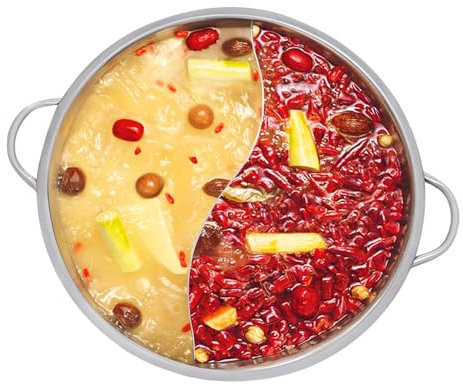SABUIDDS Edelstahl Topf Kochtopf 32cm, Zweiseitig, Chinesischer Feuertopf Hot Pot Topf für Induktionskochfeld, Gasherd, Elektrische Keramikherde und Heißbrenner