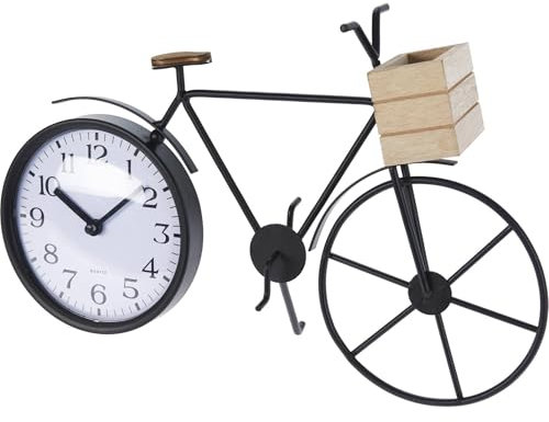 Well Home Tischuhr mit Fahrrad-Design, Metall, Schwarz, 33,5 x 8 x 23,5 cm