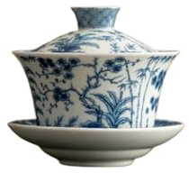 XGTEAHHC Gaiwan Retro Dargon Tasse, Untertasse, Teetree, chinesischer Teebereiter, 300 ml, Antikblau und Weiß, Teeservice, Zubehör zum Basteln
