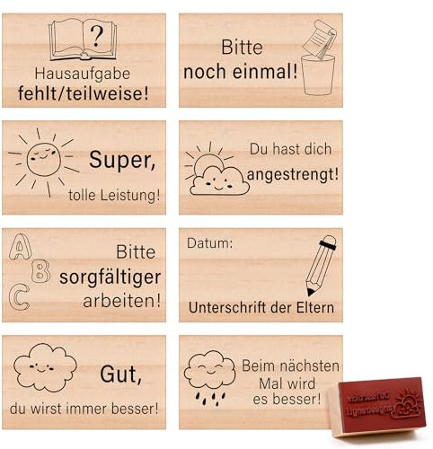 Faccito 8 Stück Lehrer Stempel Grundschule Motivstempel für Lehrer Lehrerstempel Holz Stempel Schule Geschenk für Erzieher Lehrertag Must Have für Lehrerin
