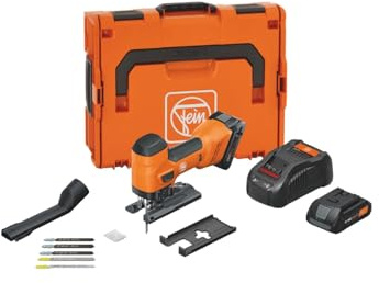 Fein Cordless Jigsaw for Precision Metal & Wood Cutting - 1 Stroke, Low Vibration, Ergonomic Handle, Includes 2 x 4Ah Core 18V Batteries & Rapid Charger - 71360562090