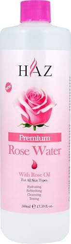 HAZ Premium Rose Water with Rose Oil–500ml–Hydrating & Soothing Facial Mist & Toner–Luxury Natural Toner for Glowing Skin–Alcohol-Free, Refreshing, Best Rosa Damascena Water for All Skin Types