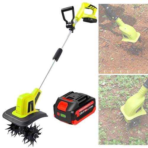 VFMVOYNZ Motobineuse électrique 20 V – Cultivateur/Rotavateur de Sol de Jardin – Largeur de Travail 10,5 cm/25 cm, Profondeur de labourage 25 cm/22 cm, 2/4 Lames en Acier, pour Jardins, potagers(B)
