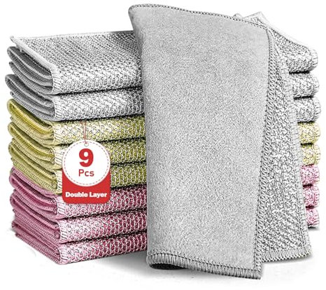 XANGNIER 9 Pcs Non Scratch Wire Dishcloth,2025 New Upgrade Steel Wool Cleaning Cloths for Wet and Dry,Multipurpose Wire Dishwashing Rag,Metal Mesh Miracle Cleaning Cloths for Kitchen,Dishes,Sink