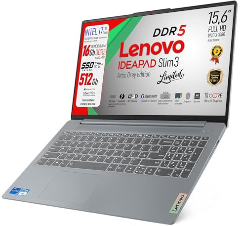 Lenovo, pc portatile Notebook, i7 13620H 13th, DDR5 16Gb, Display IPS FHD 15,6, SSD 512Gb, Wi-Fi 6, Bt, USB Thunderbolt, Tastiera retroilluminata, fingeprint integrato, Win11 Pro, Pronto all'Uso
