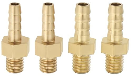 Wjelet 4 connettori per tubi in ottone M5 x 0,8 con gancio, raccordo per tubo con filettatura esterna per tubo da 3 mm e 4 mm, connettore filettato per acquario, stagno, piscina, aria e tubi