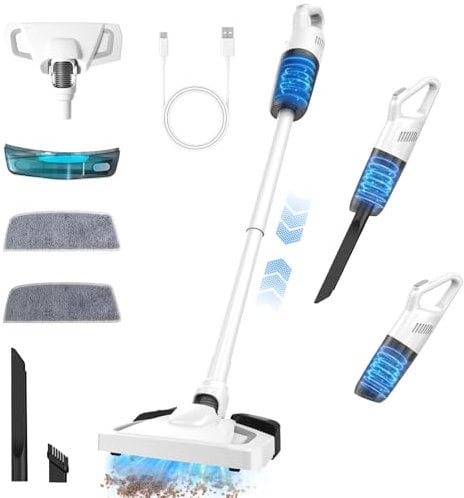 Anluomafuy Aspiradora sin Cable con Mopa, Mopping Aspiradora sin Cable y Fregona 2 en 1, Aspirador Escoba sin Cable y Fregasuelos, Aspirador Inalámbrico para Suelo/Alfombra/Pelos de Animales