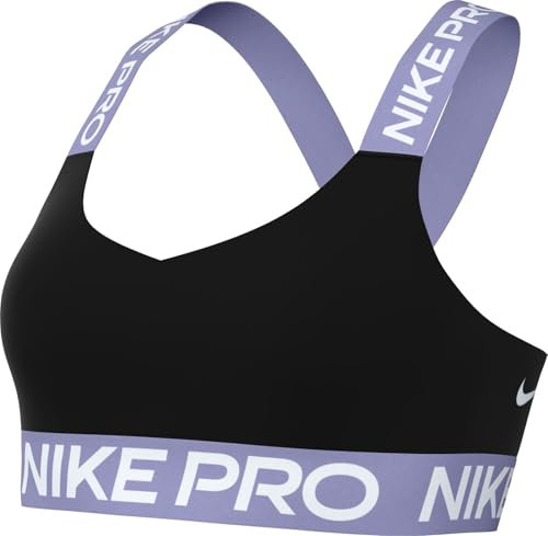 Nike Damen Pro Ungepolsterter Mit Leichtem Halt Sport-BH, Black/Lilac Ice/White, M EU