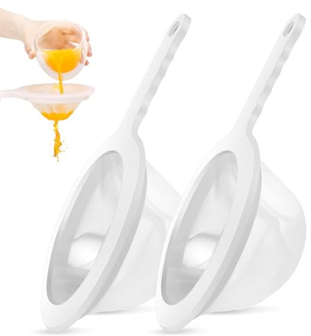 2Pcs Fine Mesh Strainer,Nylon Sieves and Strainers,Fine Mesh Sieves with Plastic Handle for Juicing Coffee Nut Milks, Butter and Cheese White (120 and 200 Mesh)