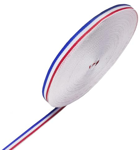 Blaue Gestreifte Grosgrain Polyester Geschenkband - 50 Meters X 10mm Blaue Weiße Rot Schleifen Bander für Abzeichen Medaille Patriotisch, Geschenkverpackung, Party Dekor und DIY Handwerk